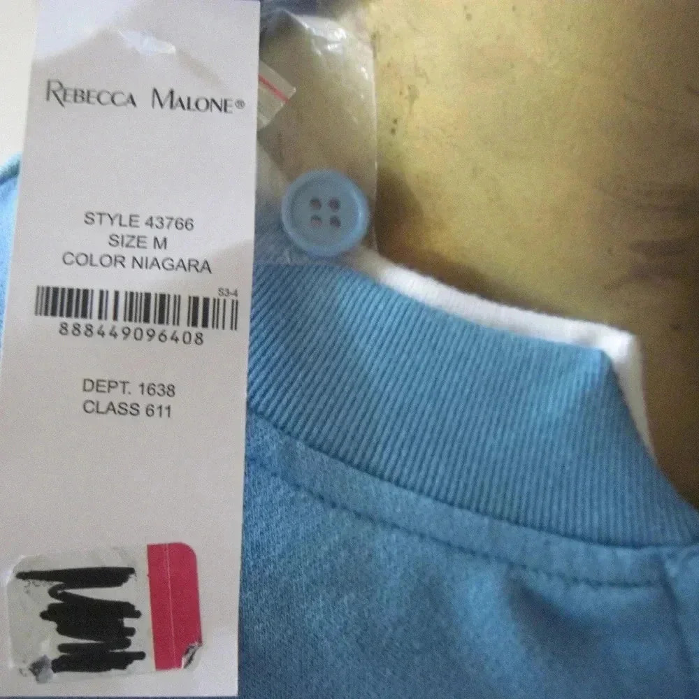 NWT Rebecca Malone Blue Owl Print Button Top  M - Picture 5 of 6
